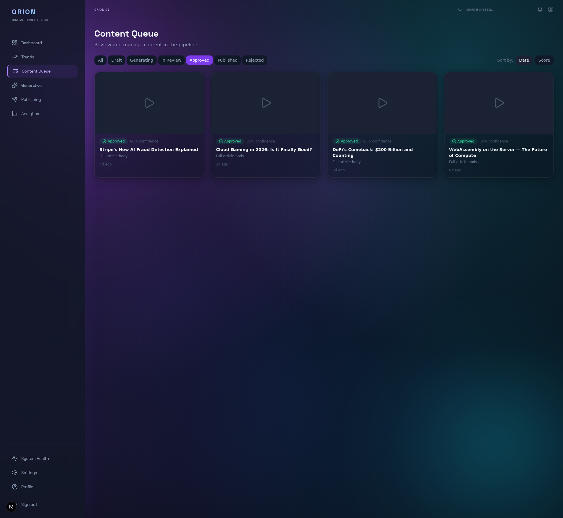 Content Queue with Approved filter active